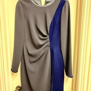 Elie Tahari Gray and Blue Long Sleeve Dress